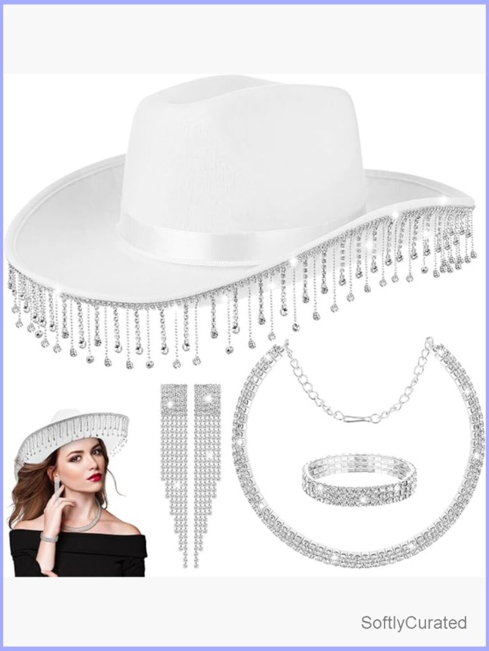 Rhinestone Cowboy Hat Set with Jewelry Bachelorette Party Gift